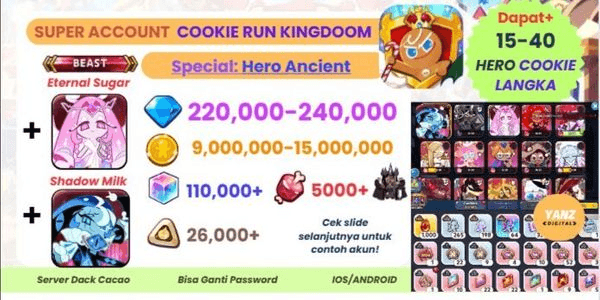 Gambar Product [Dark Cacao] Akun Gacha CRK + Beast Eternal Sugar + Shadow Milk Cookie | 220K–240K Crystal + 110K-140K Cubes + 15–40 Hero Cookies!