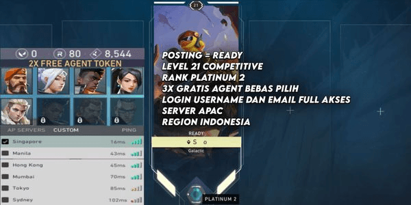 Gambar Product Account Starter Level 20 Valorant, Smurf, Ready for Competitive Valo