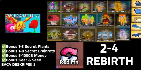 Gambar Product BONUS ACCOUNT SECRET PLANTS + BONUS SECRET BRAINROTS + BONUS GEAR + BONUS MONEY + BONUS SEEDS - PLANTS VS BRAINROTS