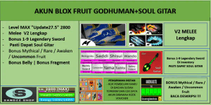 Blox Fruit GODHUMAN Account + SOUL GUITAR [MAX Level] [Datpol] [Not Verified]