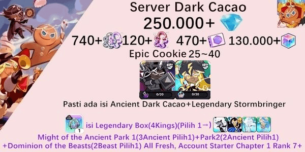Gambar Product Cookie Run Kingdom starter account(Dack Cacao Server)DC7