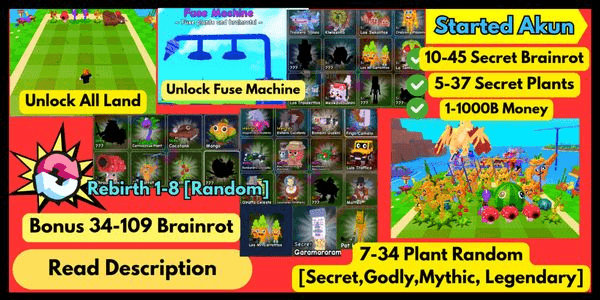 Gambar Product BONUS SECRET BRAINROTS ACCOUNT + BONUS SECRET PLANTS + BONUS MONEY + BONUS GEAR [Read Description] - Plant Vs Brainrot