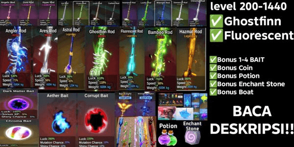 Gambar Product MANY ROD BONUS ACCOUNT + BONUS COIN - FISH IT