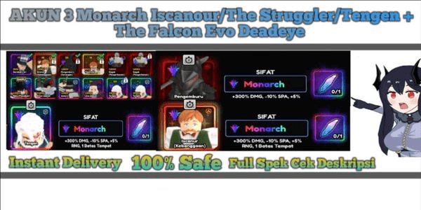 Gambar Product Akun 3 Monarch Iscanour/TheStruggler/Tengen + The Falcon Deadeye