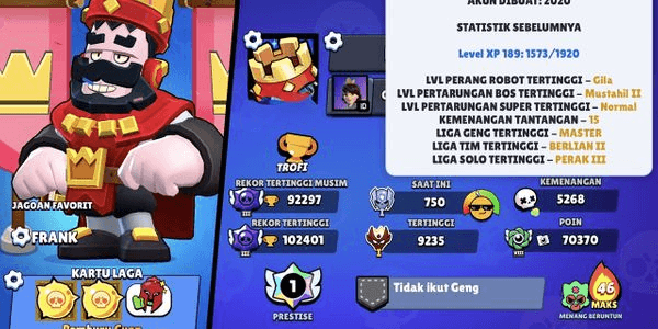 Gambar Product EX 100K TROPHIES | 412 SKINS | FULL BRAWLERS | ALLMAX POWER | 75 HYPERCHARGED | RED KING FRANK | ONI KENJI | FULL LIMITED EVENT |