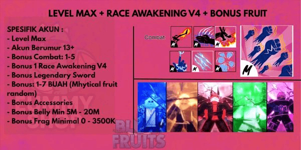 Gambar Product AKUN LEVEL MAX + BONUS 1 RACE AWAKENING V4 + BONUS FRUIT + MELEE