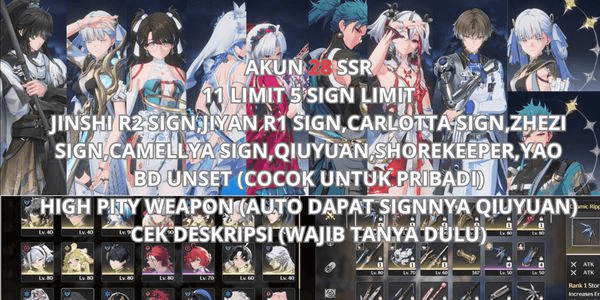 Gambar Product [SEA] 28 SSR 11 LIMIT 5 SIGN, JINSHI R2 SIGN, JIYAN R1 SIGN, CARLOTTA SIGN, ZHEZI SIGN, CAMELLYA SIGN, QIUYUAN, SHOREKEEPER, YAO, 5 OTHERS