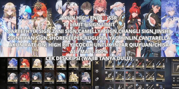 Gambar Product [SEA] HIGH END 33 SSR 11 LIMIT 6 SIGN, CARTE SIGN, ZANI SIGN, CAMELLYA SIGN, CHANGLI SIGN, JINSHI SIGN, JIYAN SIGN, SHOREKEEPER, AUGUSTA, YAO, YINLIN, CANTARELLA