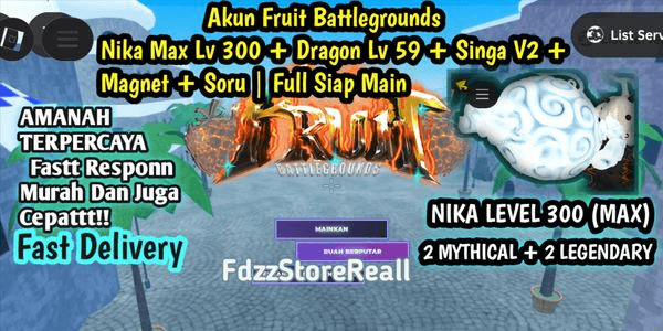 Gambar Product Akun Fruit Battleground Nika Max Lv 300 + Dragon Lv 59 + Singa V2 + Magnet + Soru | Premium ( Cheap! Limited )