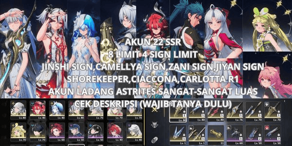 Gambar Product [SEA] 22 SSR 8 LIMIT 4 SIGN LIMIT, JINSHI SIGN, CAMELLYA SIGN, ZANI SIGN, JIYAN SIGN, SHOREKEEPER, CIACCONA, CARLOTTA R1, VERINA R2, OTHER STANDARD B5
