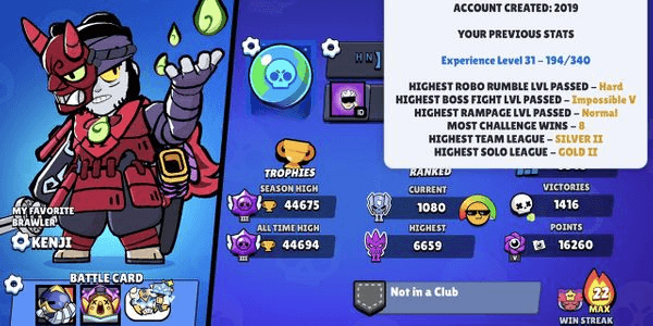 Gambar Product 44K TROPHIES | 252 SKINS | 94 BRAWLERS | 34 MAXED | 31 HYPERCHARGED | ONI KENJI | FREE ACCOUNT COC TOWN HALL 10 |
