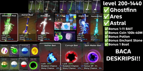 Gambar Product MANY ROD BONUS ACCOUNT + BONUS COIN - FISH IT