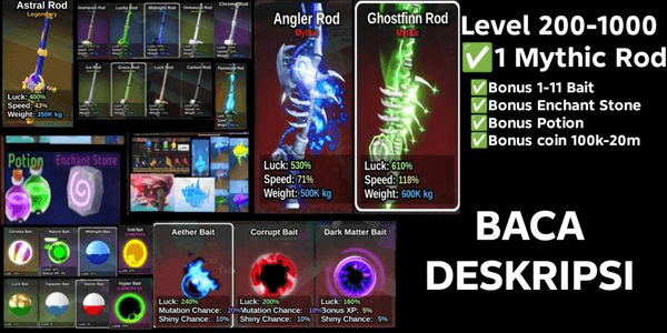 Gambar Product MYTHIC ROD BONUS ACCOUNT + BONUS BAIT + BONUS COIN - FISH IT