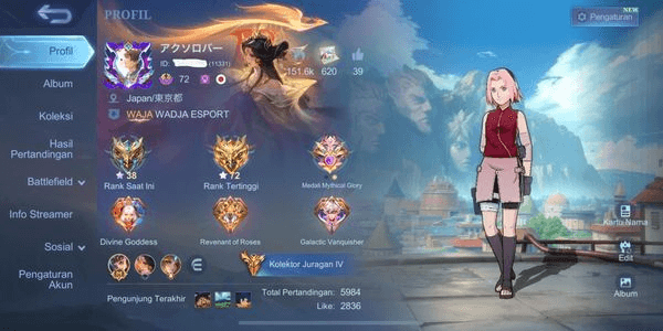 Gambar Product Akun Skin 373, 3 Skin Legend, 3 Collector, NARUTO Kalea, NEO Pharsa, ZENITH Selena, EXO Haya, HXH Harith, JJK Xavier, 5 ASPI, 3 KOF, RECALL EPIC