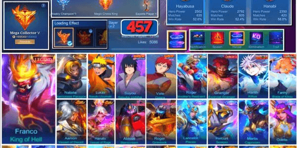 Gambar Product #2887 | 457 Skins | Legend Franco | Collector Natalia | Naruto & Sasuke | Zero Roger | Exorcist Granger | HunterXHunter