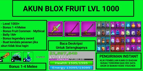 Gambar Product Akun Blox Fruit Level 1000 (Datpol)