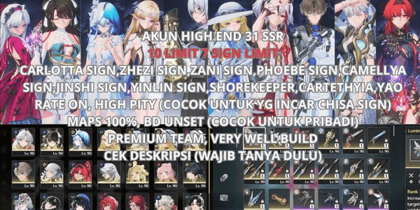 Gambar Product [SEA] HIGH END 31 SSR 10 LIMIT 7 SIGN, CARLOTTA SIGN, ZHEZI SIGN, ZANI SIGN, PHOEBE SIGN, CAMELLYA SIGN, JINSHI SIGN, YINLIN SIGN, SHOREKEEPER, CARTETHYIA, YAO