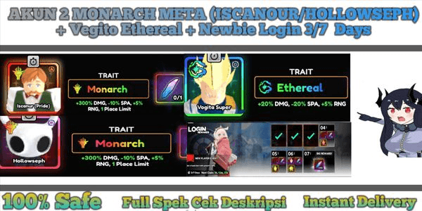 Gambar Product AKUN 2 MONARCH META (ISCANOUR/HOLLOWSEPH) + Vegito Ethereal + Newbie Login 3/7 Days
