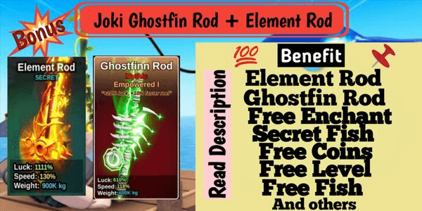 Gambar Product Joki Get Element Rod + Ghostfin Rod Fish It [Read Description]