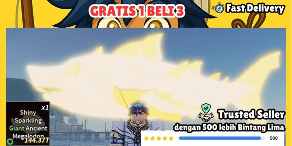 Gambar Product 140k KG++ Sparkling Shiny Giant Ancient Megalodon | Fisch