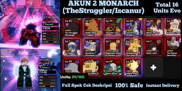 Gambar Product AKUN 2 MONARCH (THESTRUGGLER/ISCANUR) + Total 16 Units Evo