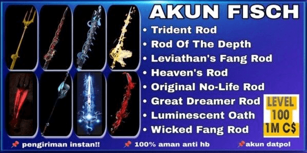Gambar Product FISCH ACCOUNT [ROD OF THE DEPHTS] [TRIDENT ROD] LVL 100 + 1M-2M COINS