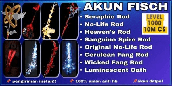 Gambar Product MAX LEVEL FISH ACCOUNT | NOLIFE ROD | SERAPHIC ROD | HEAVENS ROD | ROTD