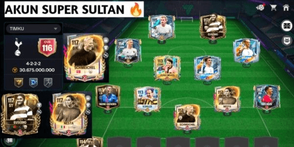 Gambar Product AKUN FC MOBILE SUPER SULTAN EUSEBIO NESTA SCHMEICHEL STRONGEST OVR 117 ALL RED EVO + SQUAD OVR 116 GACOR, ALL PLAYERS MAX LVL READY FOR BATTLE FC CHAMP‼️