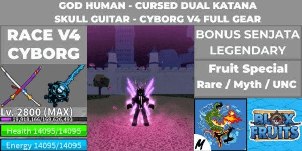 Gambar Product ACC BLOX FRUIT CYBORG V4 FULL GEAR CURSED DUAL KATANA SKULL GUITAR