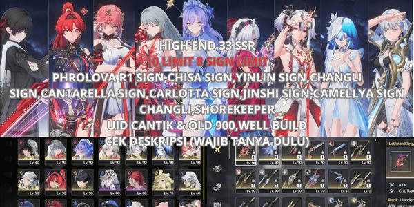 Gambar Product [SEA] 33 SSR 10 LIMIT 8 SIGN, PHROLOVA R1 SIGN, CHISA SIGN, YINLIN SIGN, CHANGLI SIGN x2, CANTARELLA SIGN, CARLOTTA SIGN, JINSHI SIGN, CAMELLYA, SHOREKEEPER