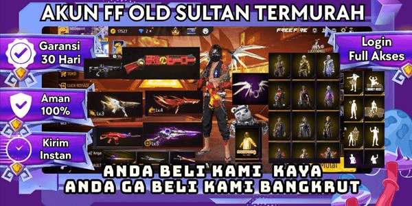 Gambar Product AKUN FF OLD SULTAN EVOGUN 3, M1887 OPM, TAS SAYAP, PRIME 4, BUNDLE OLD SENJATA 307 KATANA LOBY 3 VAULT 349