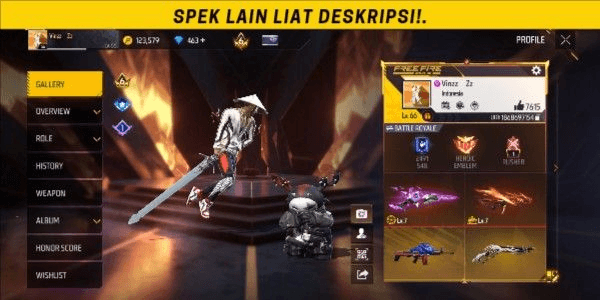 Gambar Product Akun Free Fire spek GG dana pelajar bergaransi & aman