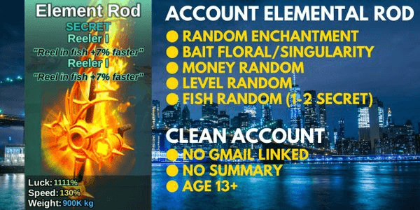 Gambar Product Akun Elemental Rod + Singularity Bait (BONUS 2 SECRET FISH) - Fish It!