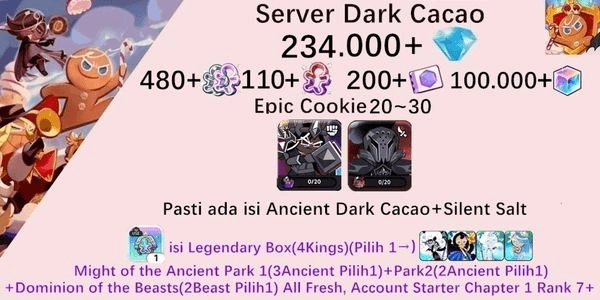 Gambar Product Cookie Run Kingdom(Dack Cacao Server)DC8 starter account