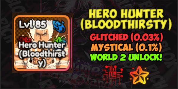 Gambar Product Akun Starter GLITCHED Hero Hunter (Bloodthirsty) + World 2 Unlock | Anime Last Stand