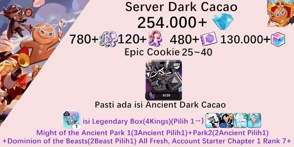 Gambar Product Cookie Run Kingdom starter account(Dack Cacao Server)DC7