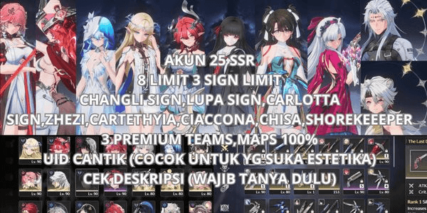 Gambar Product [SEA] 25 SSR 8 LIMIT 3 SIGN,CHANGLI SIGN,LUPA SIGN,CARLOTTA SIGN,ZHEZI,CARTETHYIA,CIACCONA,CHISA,SHOREKEEEPER,CEK DESC