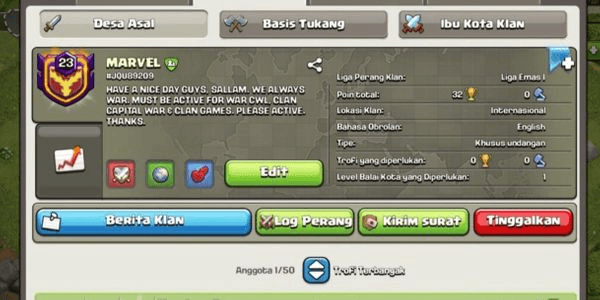 Gambar Product Clan level 23 nick keren ibukota max level 10