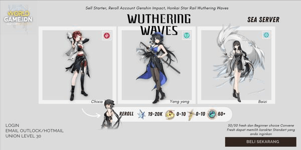 Gambar Product [SEA Server] Akun Reroll Wuthering Waves 19-21k Astride | Union Level 31