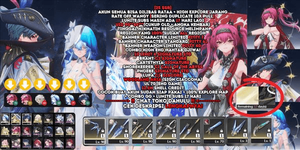 Gambar Product [25 SSR][ACCOUNT LUCKY][10 LIMIT 4 SIGNATURE STD]BRANT C3 SIGN+CARTETHYIA SIGN+SHOREKEEPER C1+LUPA C1+PHOEBE+WOODLAND ARIA+9 B5 WP+CHECK DESC![SEA]#325