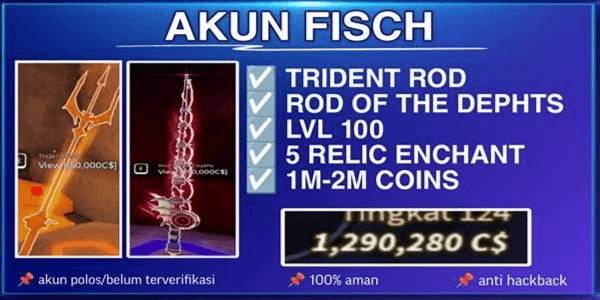 Gambar Product FISCH ACCOUNT [ROD OF THE DEPHTS] [TRIDENT ROD] LVL 100 + 1M-2M COINS