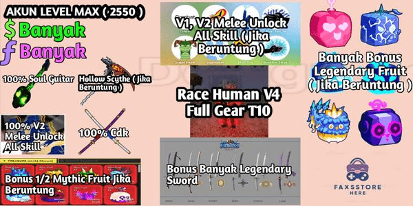 Gambar Product Account (Max Level) Melee V2, Cdk, Sg, Human V4 Full Gear T10 | Many Bonuses - Blox Fruit