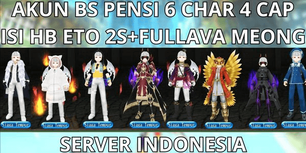 Gambar Product AKUN BS PENSI 6 CHAR 4 CAP MAX LVL SERVER INDONESIA, ISI HB ETOISE 2S+FULL AVA GANGSTER,KUCING, NO MOD, ANTI HACKBACK,SUPER MURMER