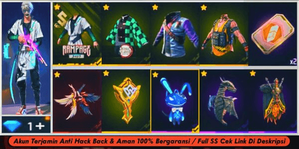 Gambar Product Akun Freefire Vault 590 | Evo 4 Max 1 | Rambut Kakashi On | Jordan On | Face Joker On | Bundle Rampage On | Clubber On | Sg 2 Evo & Rapper