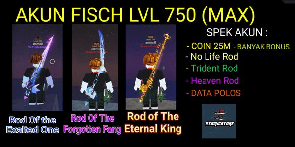 Gambar Product Akun Fisch Level 750 (Rod Of The Forgotten Fang + Trident Rod + Rod Of The Depths + No-Life Rod) (Belum Verifikasi)