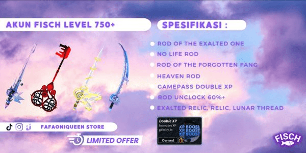 Gambar Product AKUN LEVEL 750+ (ROD OF THE EXALTED ONE + ROD OF THE FORGOTTEN FANG + DOUBLE XP) (AKUN ANTI HACKBACK)