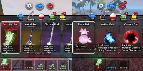 Gambar Product AKUN FISH IT! RATA KANAN GHOSTFINN ROD + AETHER BAIT