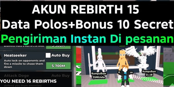 Gambar Product Akun Rebirth 15 - Bonus 10 Secret - Steal A Brainrot