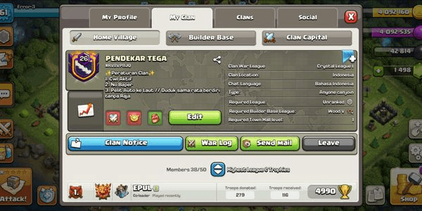 Gambar Product CLAN LVL 26 | RUTHLESS WARRIOR | CH 10 MAX | CRYSTAL I