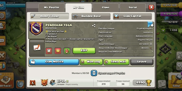 CLAN LVL 26 | RUTHLESS WARRIOR | CH 10 MAX | CRYSTAL I